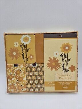 NEW C.R. Gibson Markings Playing Card Part Set Yellow Orange Retro Floral Print